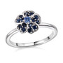 full view of sapphire alexandrite and rubellite flower cluster ring three piece set in 18k gold and rhodium over sterling silver