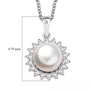 freshwater pearl and white zircon halo pendant necklace in rhodium over sterling silver shown for size comparison