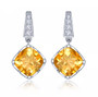 citrine and white zircon dangle earrings in rhodium over sterling silver