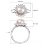 freshwater pearl and white zircon halo ring in rhodium over sterling silver shown for size comparison