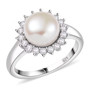 freshwater pearl and white zircon halo ring in rhodium over sterling silver