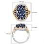 sapphire and moissanite cluster ring in two-tone 18k yellow gold and rhodium over sterling silver shown for size comparison
