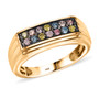 lab grown multi color diamond gents ring in 18k yellow gold over sterling silver