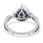 full view of color change sapphire and diamond pear halo ring in 950 platinum