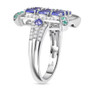 side view of tanzanite paraiba tourmaline and diamond cluster ring in rhodium over sterling silver