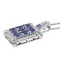 side view of tanzanite paraiba tourmaline and diamond cluster pendant necklace in rhodium over sterling silver