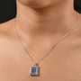 tanzanite paraiba tourmaline and diamond cluster pendant necklace in rhodium over sterling silver worn around the neck