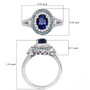 ceylon blue sapphire paraiba tourmaline and diamond oval halo ring in 950 platinum shown for size comparison