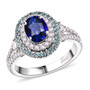 ceylon blue sapphire paraiba tourmaline and diamond oval halo ring in 950 platinum