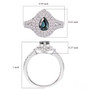 teal sapphire and moissanite pear double halo ring in rhodium over sterling silver shown for size comparison