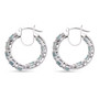full view of grandidierite and white zircon hoop earrings in rhodium over sterling silver