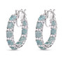 side view of grandidierite and white zircon hoop earrings in rhodium over sterling silver