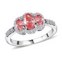 lab pink and white diamond oval halo trilogy ring in 950 platinum