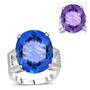 color change fluorite and white zircon ring in rhodium over sterling silver