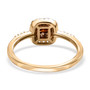 full view of orange and white diamond cushion double halo ring in 10k yellow gold