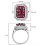 rubellite tourmaline and white zircon cluster halo ring in rhodium over sterling silver shown for size comparison
