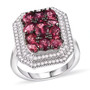 rubellite tourmaline and white zircon cluster halo ring in rhodium over sterling silver