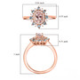 morganite blue apatite and zircon halo ring in 18k rose gold over sterling silver shown for size comparison