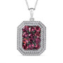 rubellite tourmaline and white zircon cluster halo pendant necklace in rhodium over sterling silver