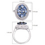ceylon blue sapphire and white zircon cluster halo ring in rhodium over sterling silver shown for size comparison