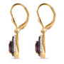 side view of rhodolite garnet and white zircon halo earrings in 18k yellow gold over sterling silver