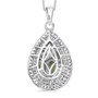 back view of tsavorite garnet and white zircon cluster halo pendant necklace in rhodium over sterling silver