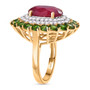 side view of ruby (ff) chrome diopside and white zircon cocktail halo ring in 18k yellow gold over sterling silver