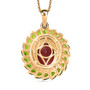 back view of ruby (ff) chrome diopside and white zircon cocktail halo pendant necklace in 18k yellow gold over sterling silver