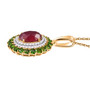 side view of ruby (ff) chrome diopside and white zircon cocktail halo pendant necklace in 18k yellow gold over sterling silver