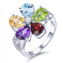 multi gemstone large flower ring in rhodium over sterling silver