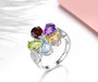 multi gemstone large flower ring in rhodium over sterling silver shown in a lifestyle photo