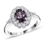 purple spinel and moissanite halo ring in rhodium over sterling silver