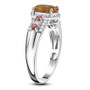 side view of scapolite pink tourmaline and white zircon ring in rhodium over sterling silver