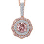lab pink and white diamond double halo pendant necklace in 18k rose gold over sterling silver