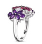 side view of amethyst rhodolite garnet and zircon ring in rhodium over sterling silver