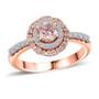 lab pink and white diamond double halo ring in 18k rose gold over sterling silver