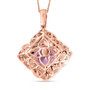 back view of asscher cut kunzite and moissanite double halo pendant necklace in 18k rose gold over sterling silver