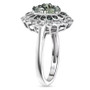 side view of alexandrite and white zircon cluster ring in rhodium over sterling silver