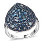 blue diamond cluster ring in rhodium over sterling silver