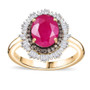 ruby champagne and white diamond oval double halo ring in 10k yellow gold