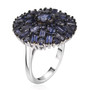 side view of iolite mixed cuts round cluster ring in black and white rhodium over sterling silver