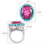 pink quartz triplet and turquoise halo cocktail ring in rhodium over sterling silver shown for size comparison