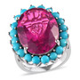pink quartz triplet and turquoise halo cocktail ring in rhodium over sterling silver