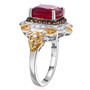 side view of ruby (ff) and multi gemstone regal halo ring in 18k yellow gold and rhodium over sterling silver