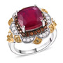 ruby (ff) and multi gemstone regal halo ring in 18k yellow gold and rhodium over sterling silver