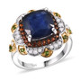 sapphire (ff) and multi gemstone regal halo ring in 18k yellow gold and rhodium over sterling silver