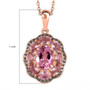 pink blush tourmaline and champagne diamond flower cluster halo pendant necklace in 10k rose gold shown for size comparison