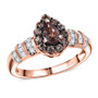 color change garnet and moissanite pear halo ring in 18k rose gold over sterling silver