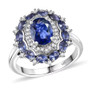 iolite and white zircon double halo ring in rhodium over sterling silver