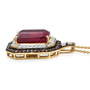 side view of ruby (ff) white and brown zircon emerald cut double halo pendant necklace in 18k yellow gold over sterling silver